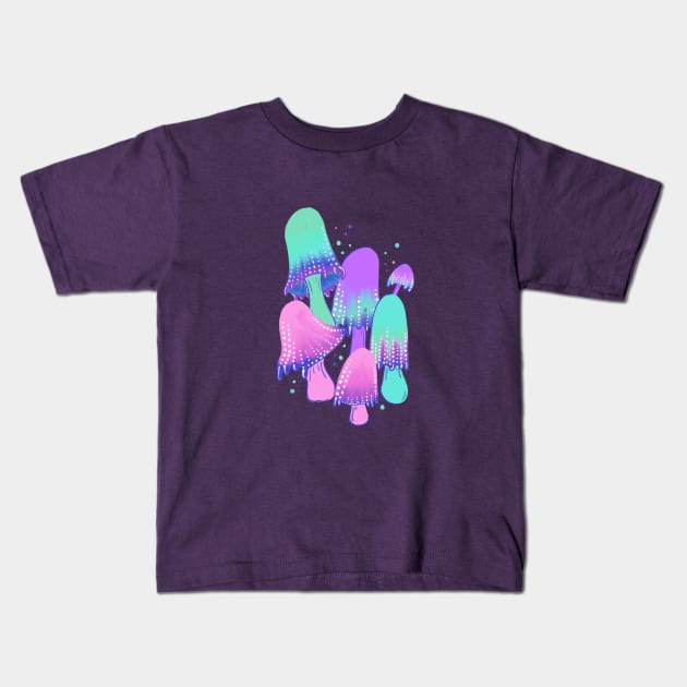 Glow Shrooms Kids T-Shirt by latheandquill